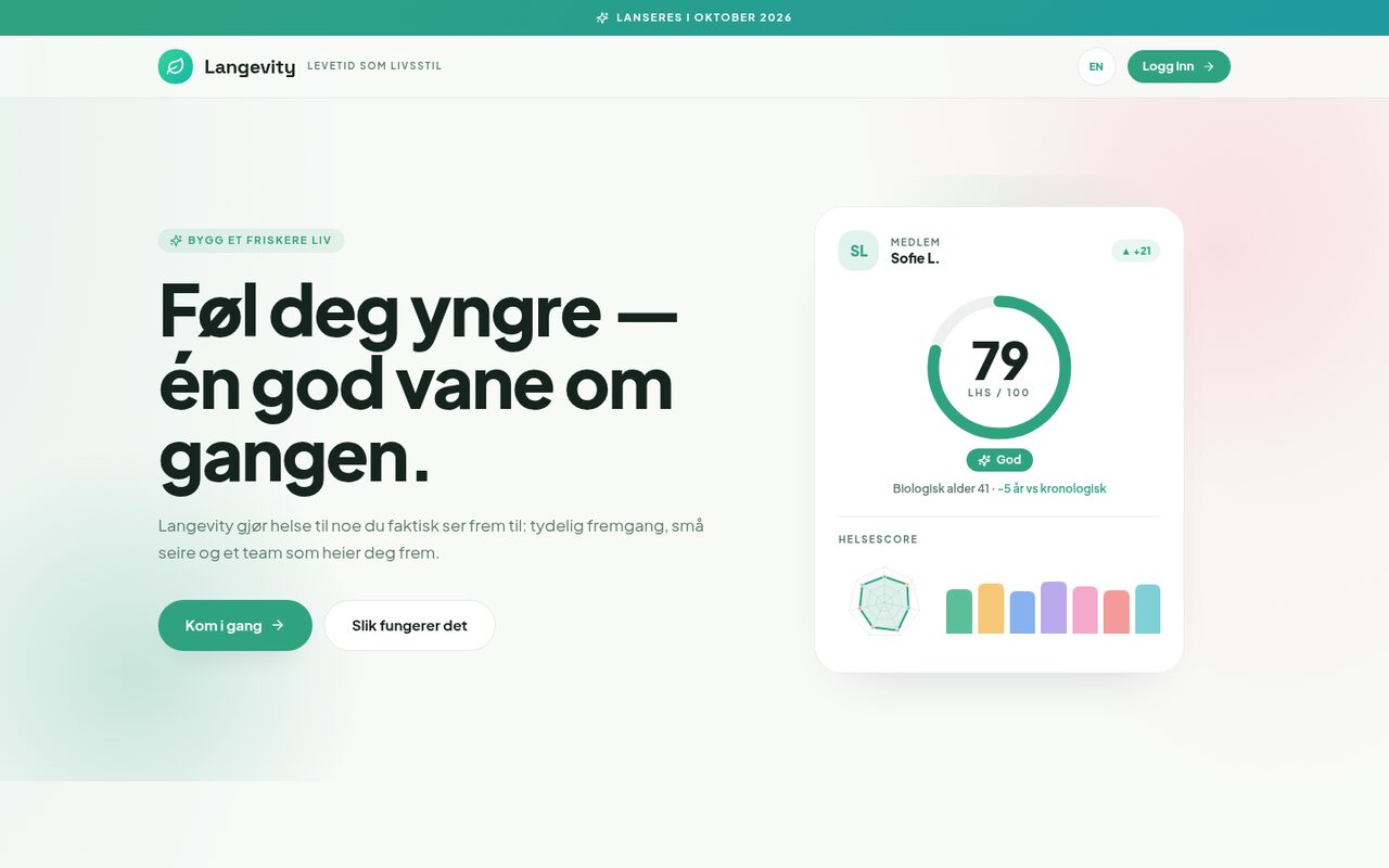 Langevity — Gjør spredte helsemålinger om til én score og en plan medlemmet kan følge.